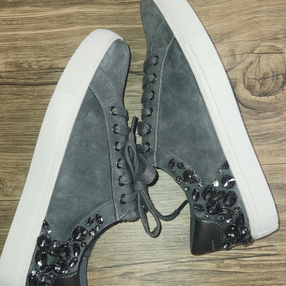 Chico's Grey Suede Sneakers w/Rhinrstones; Women's Size 6 Medium.